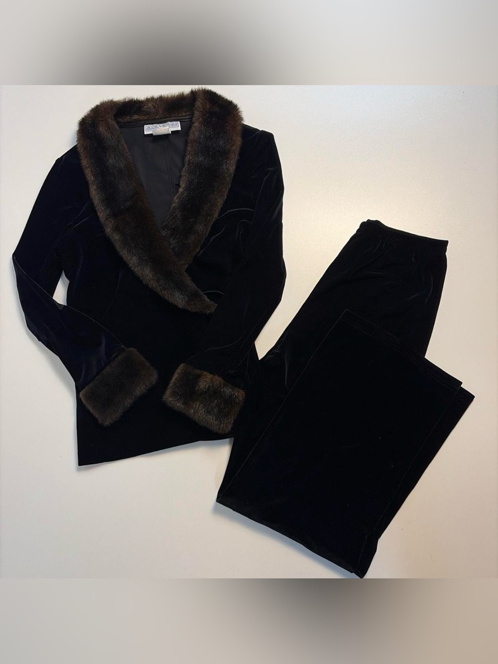Jessica Howard Black Jacket with Brown Fur Trim